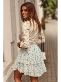 Fusta sifon cu flori crem si albastru 0532 - Magazin online - Boutique